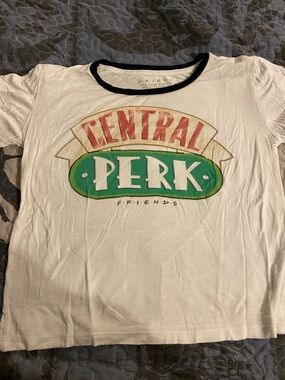 FRIENDS Central Perk White Crop Top with Green and Red Logo